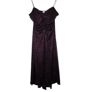 VTG Y2K Sparkley Ruched Purple Cocktail Dress Sz L Lined Sleeveless Party Prom